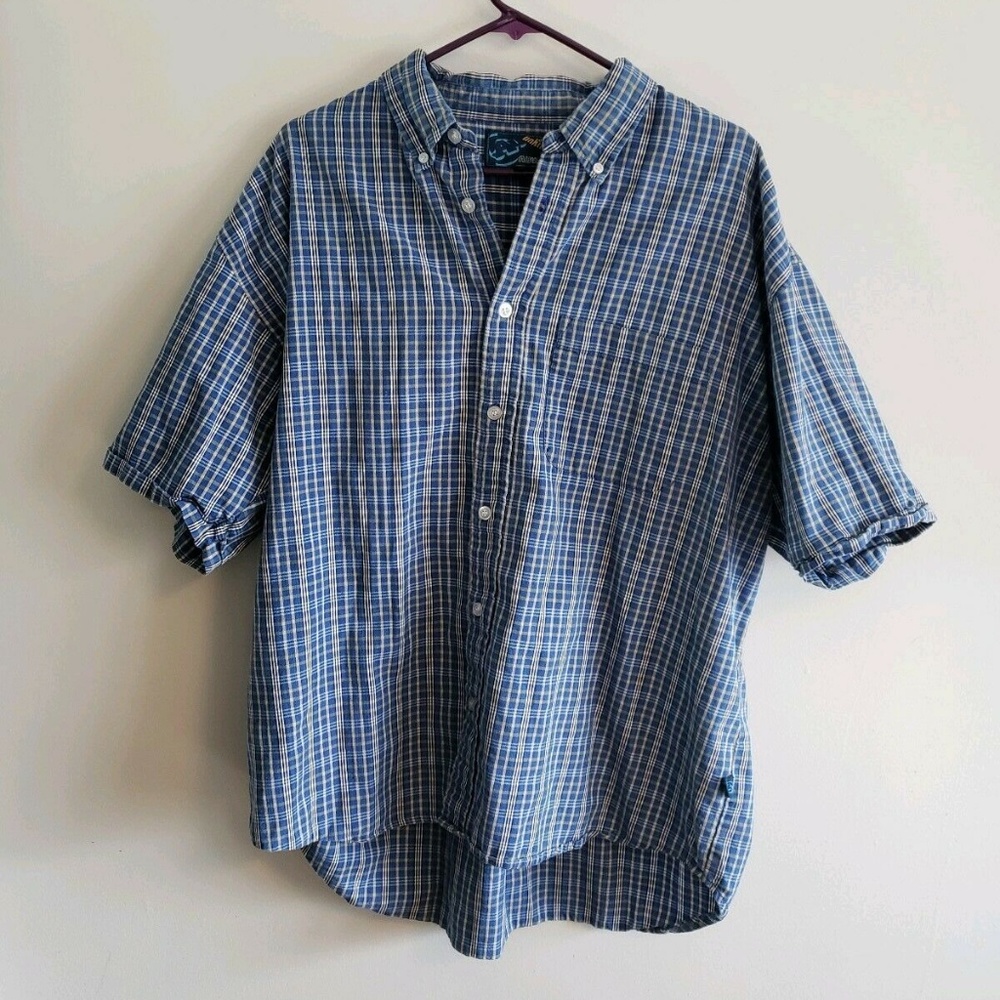 Men's Short Sleeve Button Down Shirt XL Blue Plaid